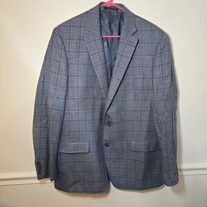 Lauren Ralph Lauren Mens Blazer Sport Coat Blue Gray Silk Wool Lined Sz 44 L